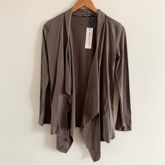 Nwt Drape Front Open Cardigan Long Sleeve Irregular Hem Brown Cover Up Sweater - Picture 5 of 13